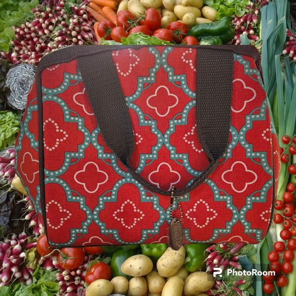 Fit & Fresh Coral and Teal Zip‎ Top Insulated Lunch Tote Bag - Picture 1 of 3